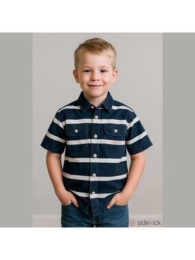 Navy Boys Guess Striped Button-Down Shirt Size Small